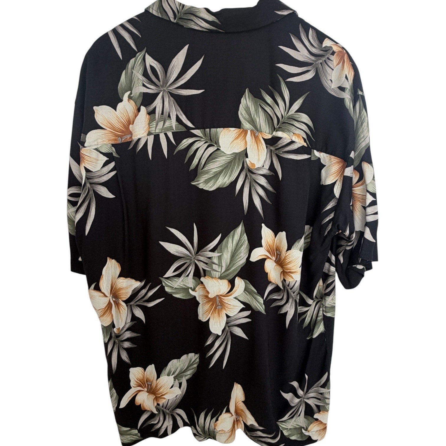 Vintage Hibiscus Hawaii Rayon Hawaiian Shirt Mens Large Black Floral Aloha Camp