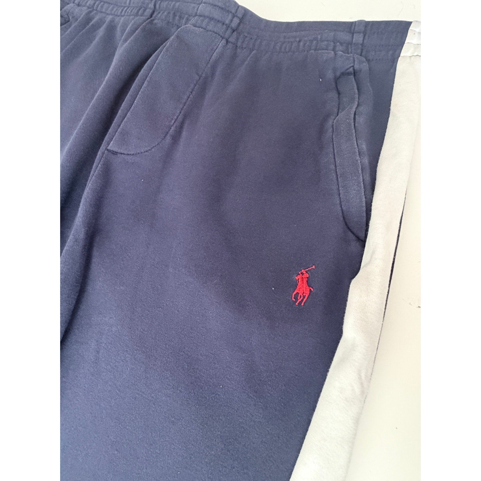 Polo Ralph Lauren Mens Large Navy Track Pants White Side Stripe Pony Logo