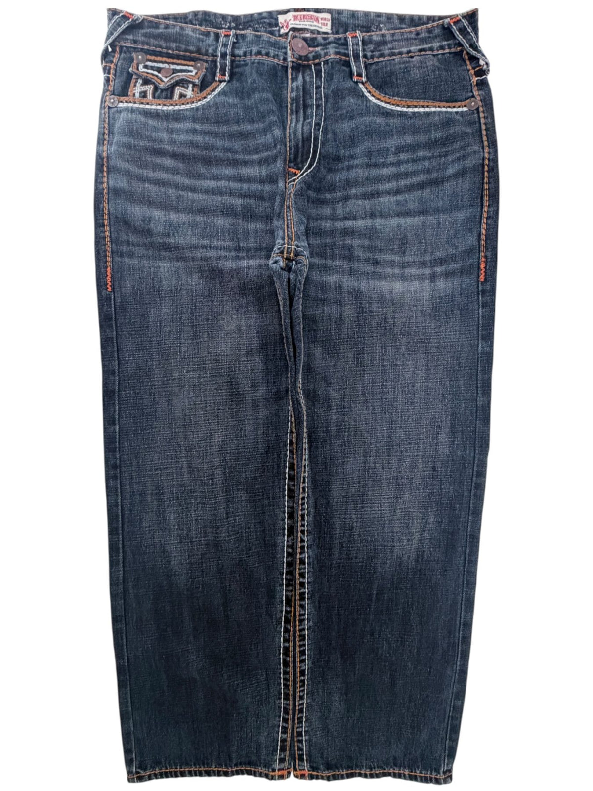 True Religion Brand Jeans Men's Blue Ricky Relaxed Straight Fit Jeans — front view