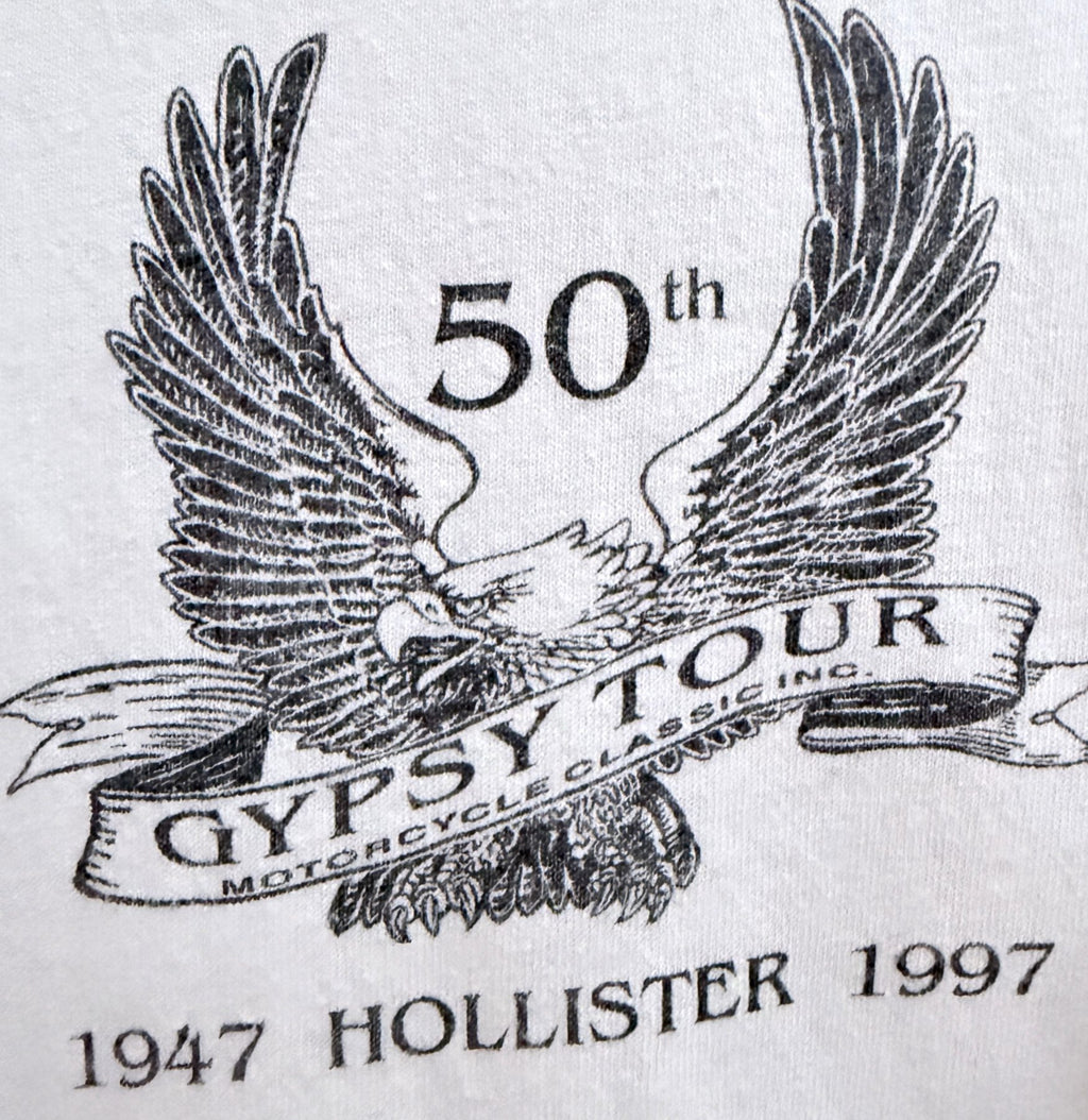 Hanes Men's White Hollister Motorcycle Classic 50th Anniversary Full-Zip Crewneck T-Shirt — view 4
