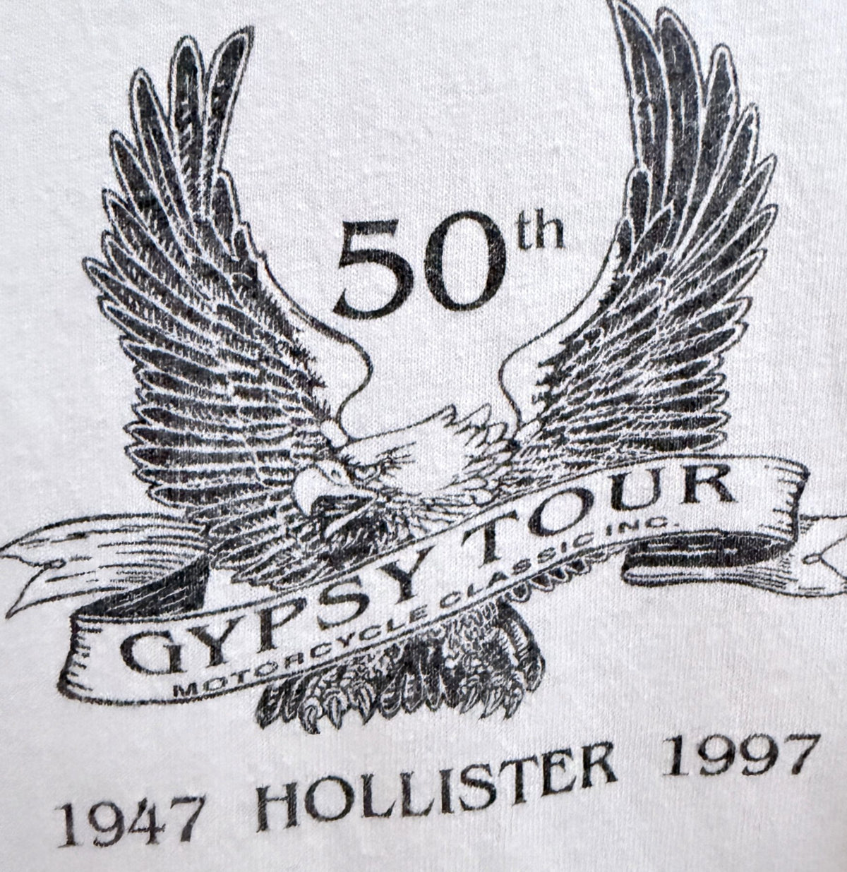 Hanes Men's White Hollister Motorcycle Classic 50th Anniversary Full-Zip Crewneck T-Shirt — view 4