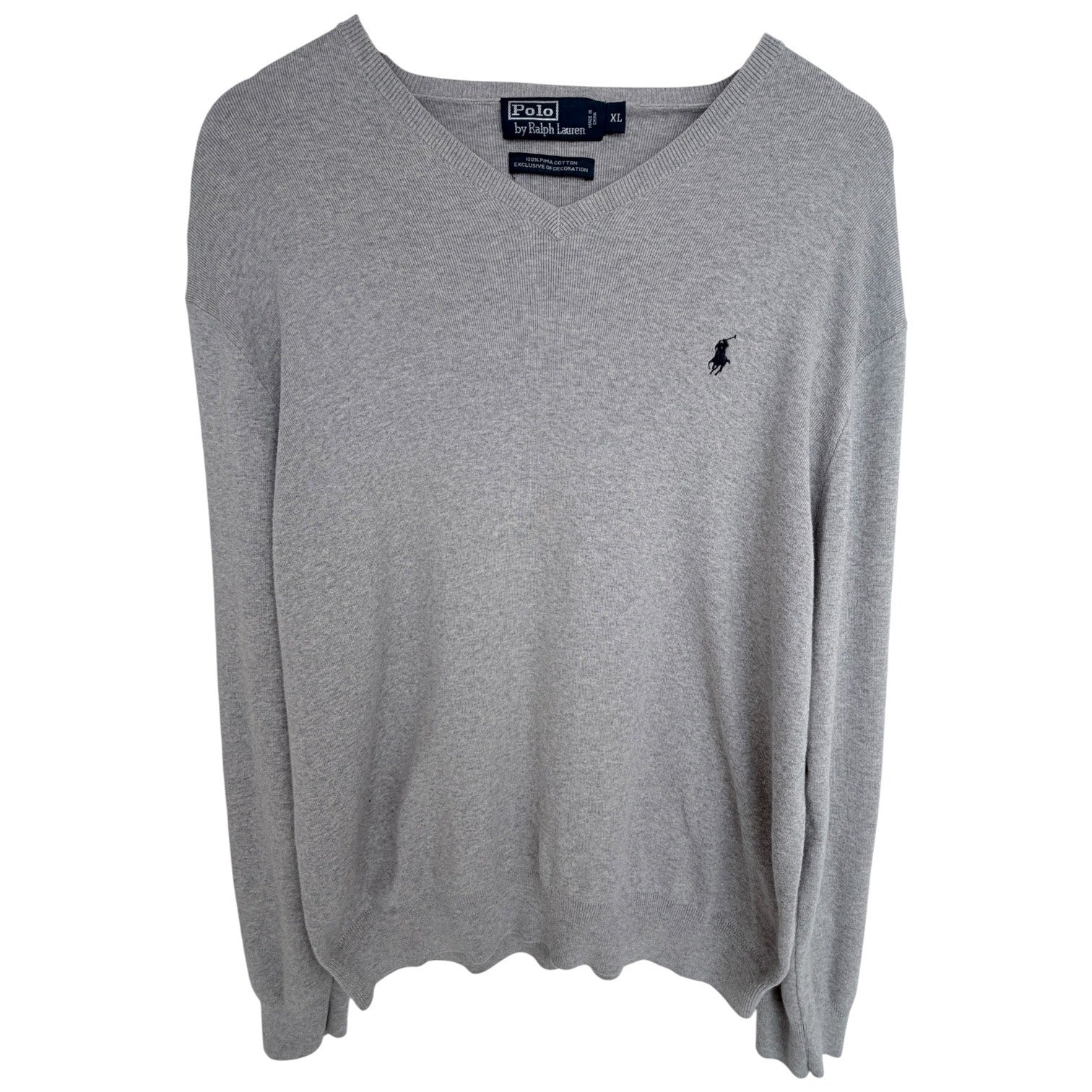Polo Ralph Lauren Sweater Mens XL Beige V Neck Pima Cotton Pullover Classic Pony
