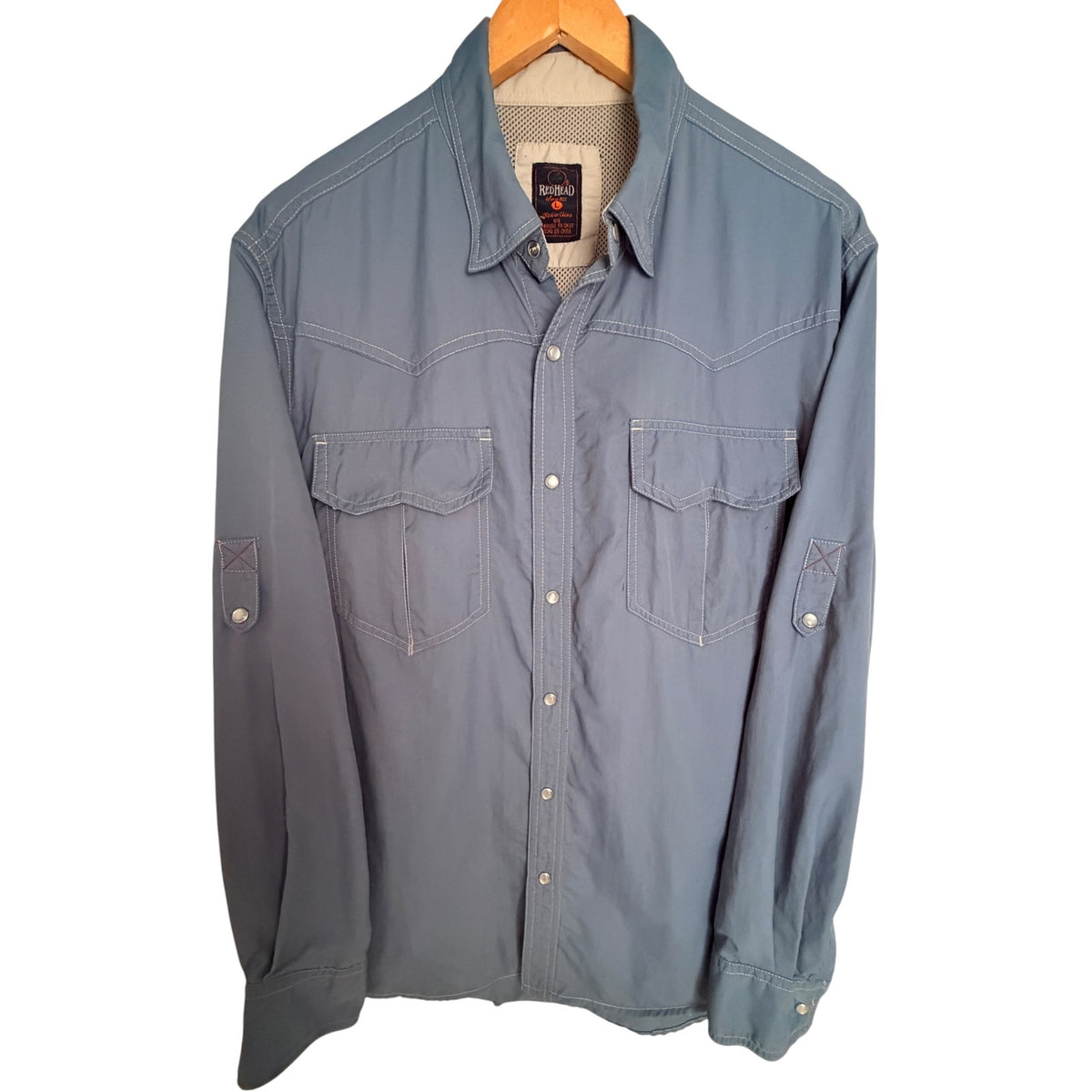 Redhead Blue Western Pearl Snap Nylon Mesh-Lined Shirt - Men's L