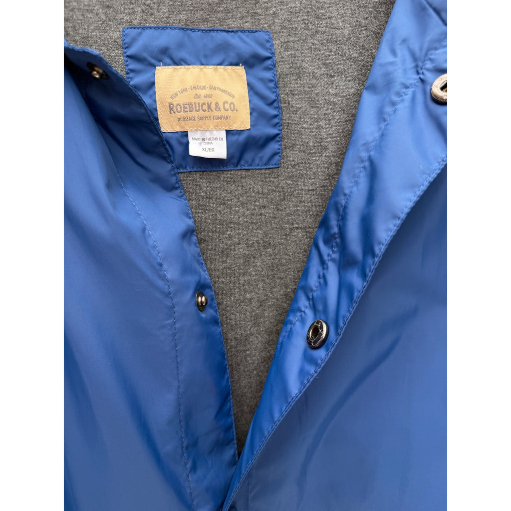 Roebuck & Co Coach Jacket Mens XL Blue Snap Front Lightweight Windbreaker