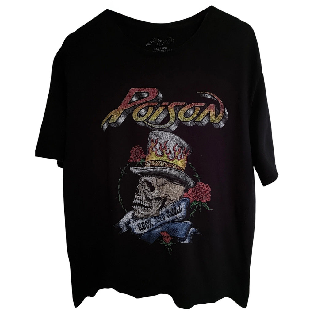 Poison Rock N Roll Skull Graphic Band T Shirt Black Mens 2XL