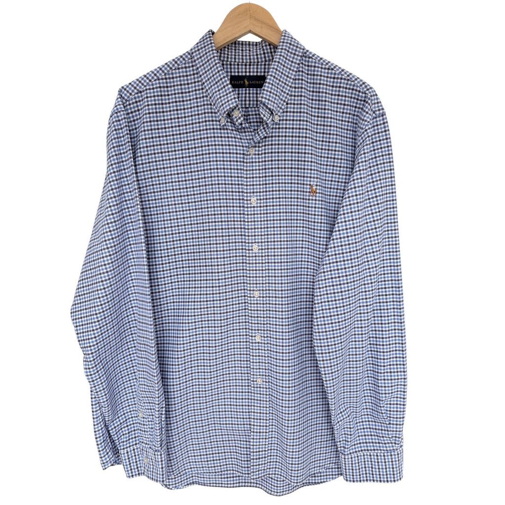 Ralph Lauren Button Up Shirt Mens XXL Blue White Check Pony Logo Long Sleeve