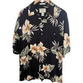 Vintage Hibiscus Hawaii Rayon Hawaiian Shirt Mens Large Black Floral Aloha Camp