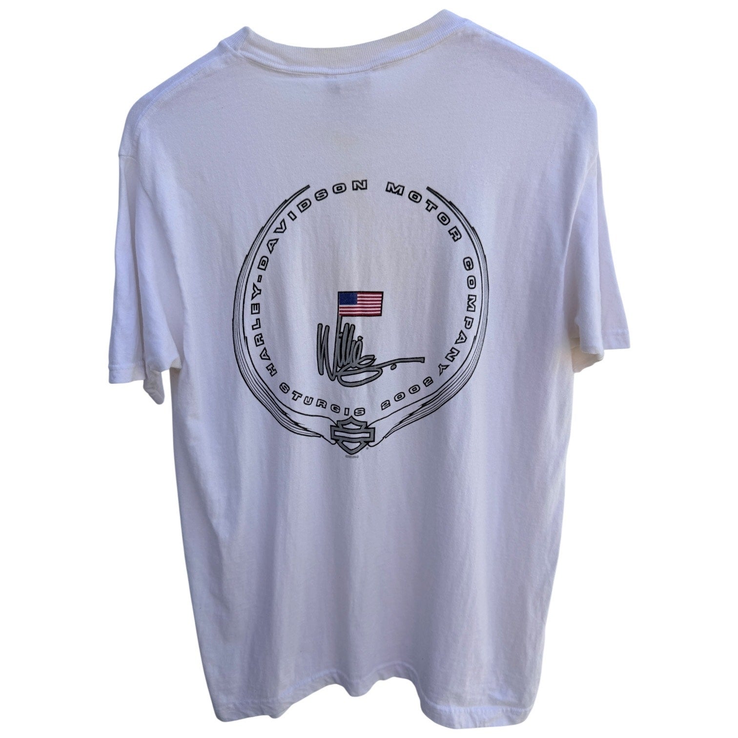 Harley Davidson Willie G Skull Sturgis 2002 Pocket T Shirt Mens Large White