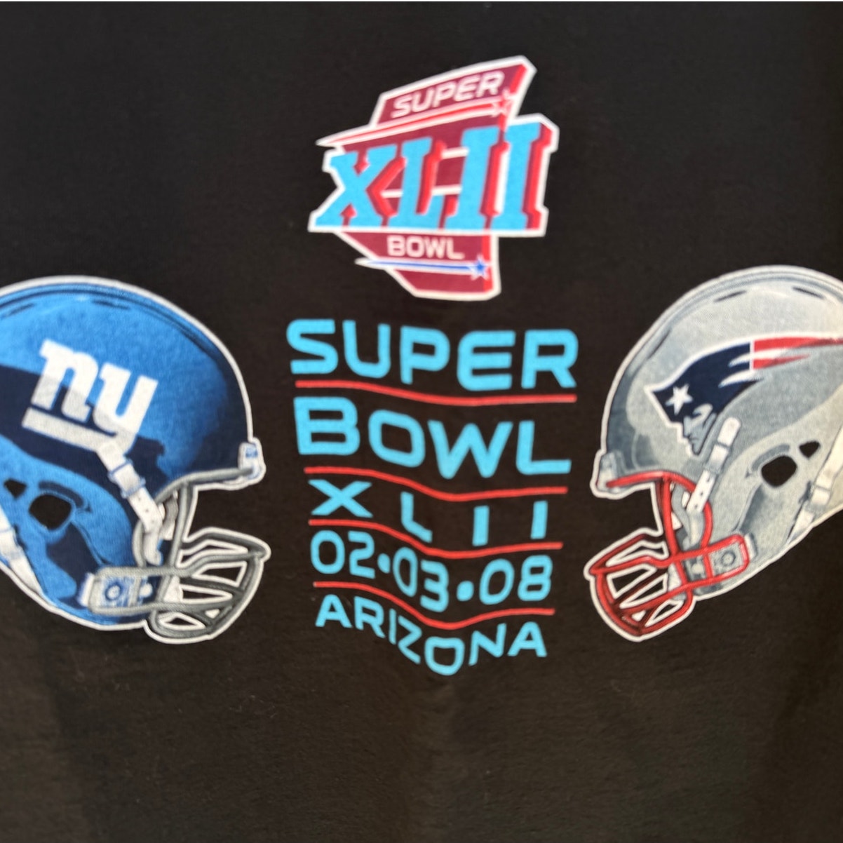 Super Bowl XLII 2008 Giants vs Patriots T Shirt Mens Large Black NFL Football