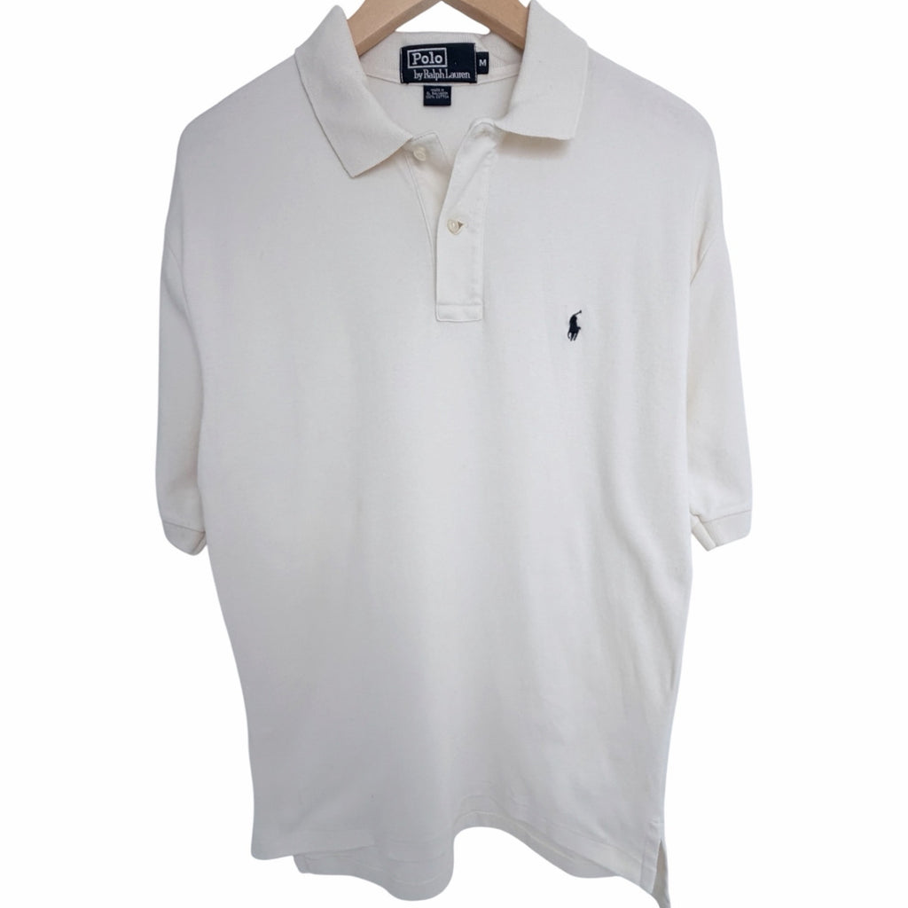 Polo Ralph Lauren Polo Shirt Mens Medium White Pony Logo 100% Cotton