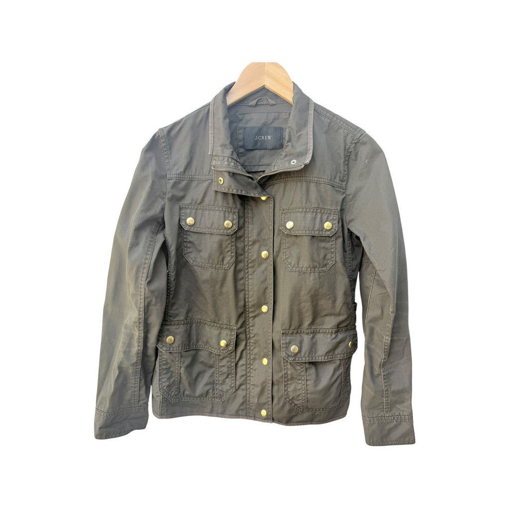 J Crew Womens Small Olive Green Utility Jacket Military Field Cotton