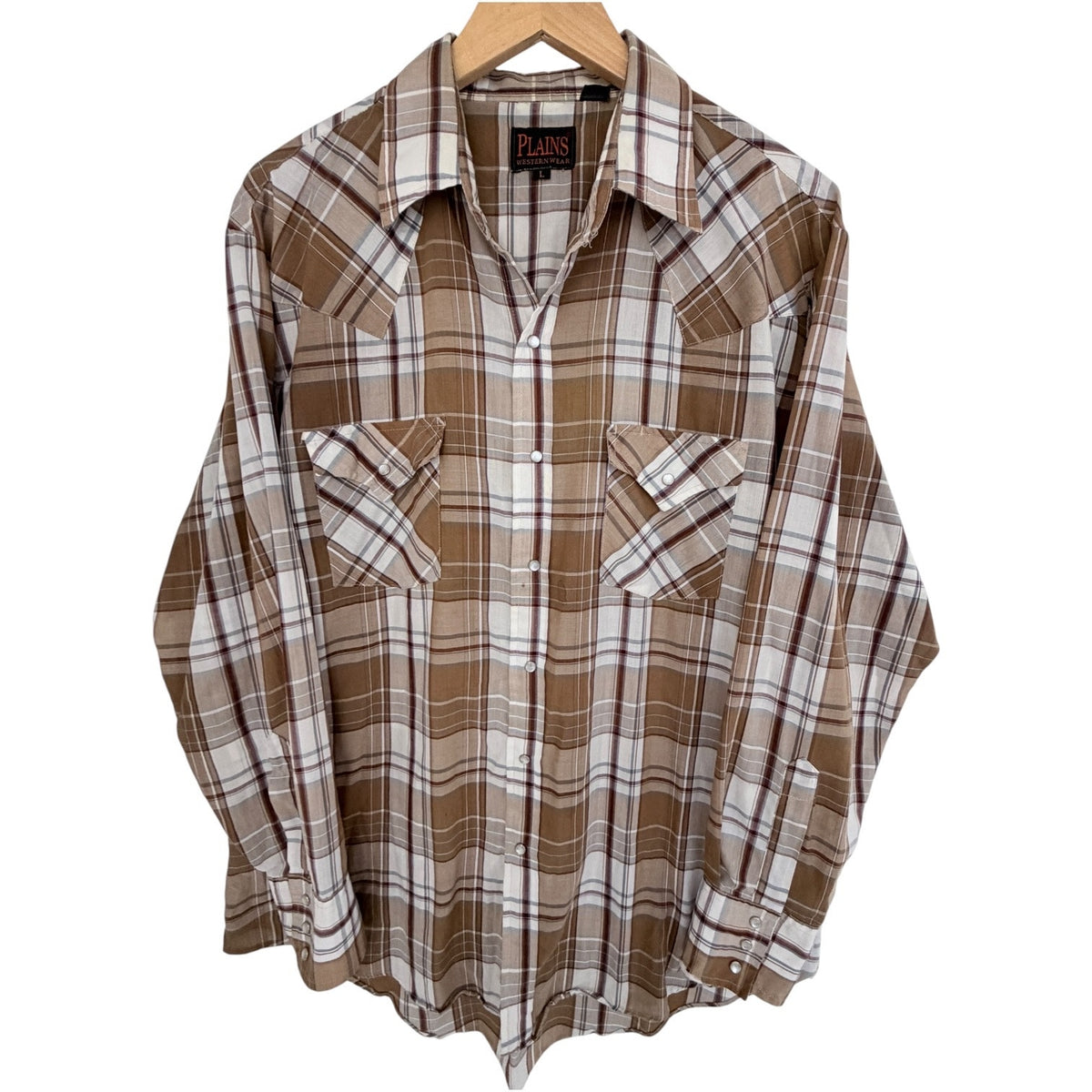 Plains Brown Western Pearl Snap Shirt Large product image
