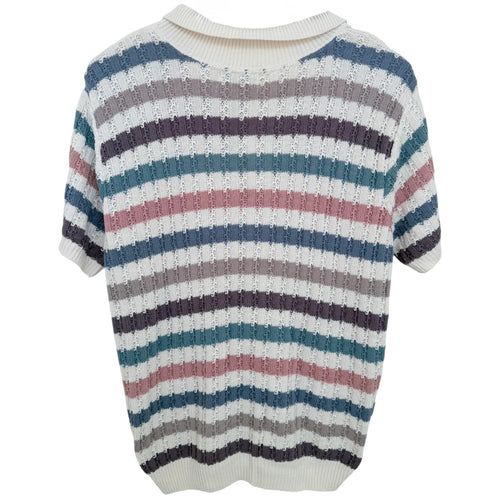 Alfred Dunner Women's White Quarter-Zip Striped Sweater — back view