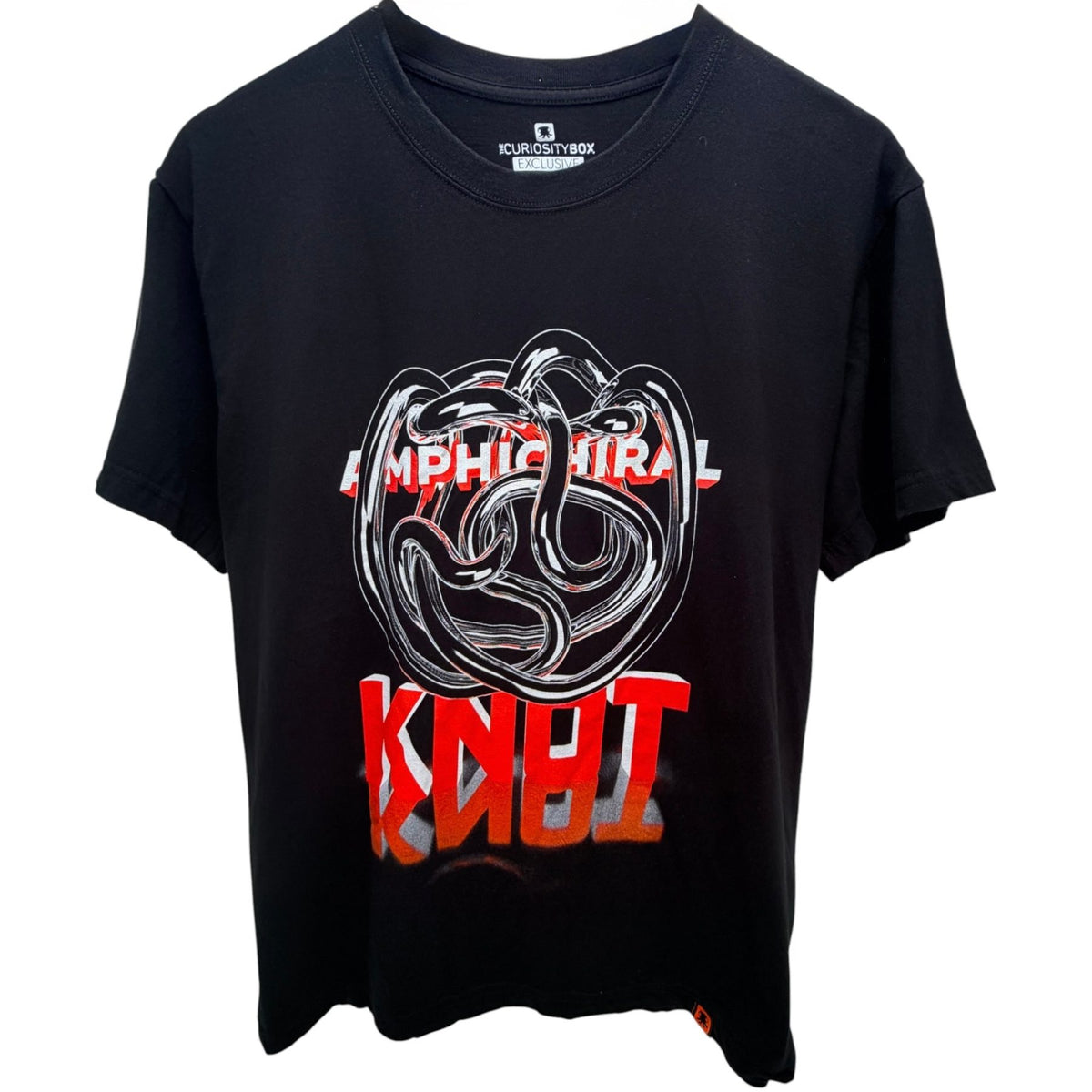 The Curiosity Box Men's Black Amphichiral Knot T-Shirt — front view
