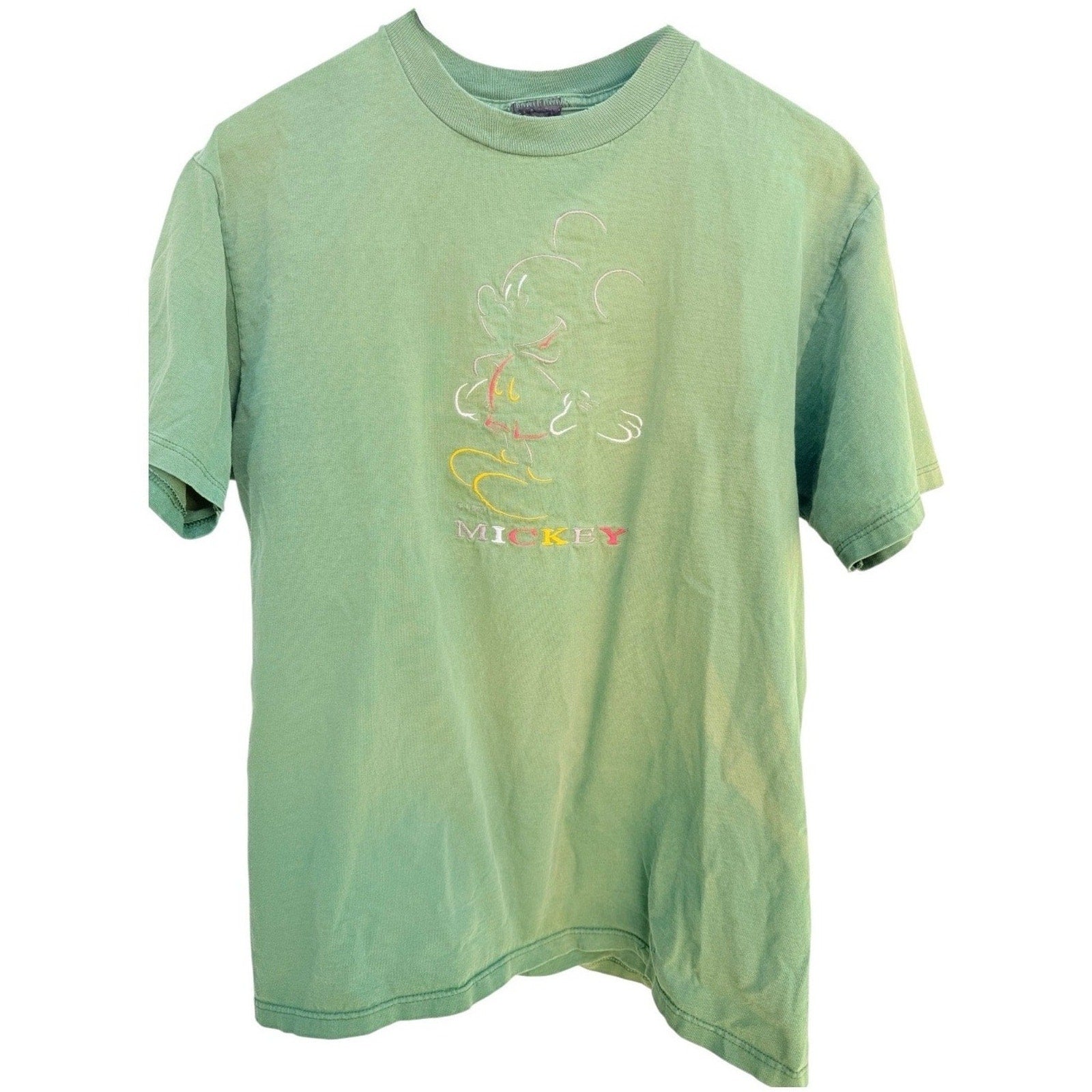 Vintage Mickey Mouse Embroidered Large T-Shirt Green