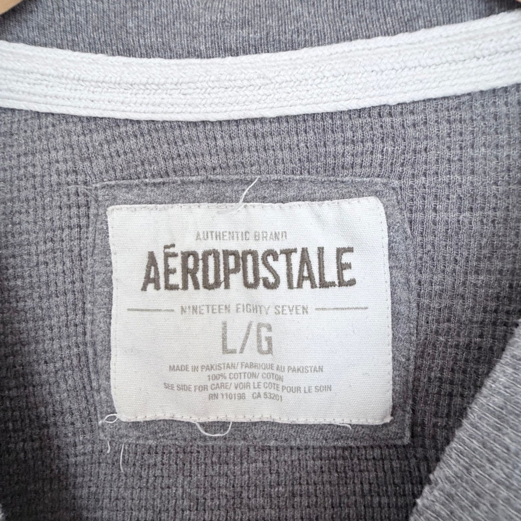 Aeropostale Thermal Long Sleeve Shirt Mens Large Gray Waffle Knit Logo