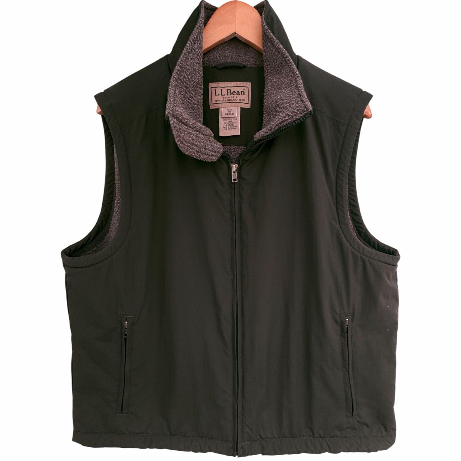 L.L.Bean Black Nylon Fleece Lined Full Zip Outdoor Vest Mens M