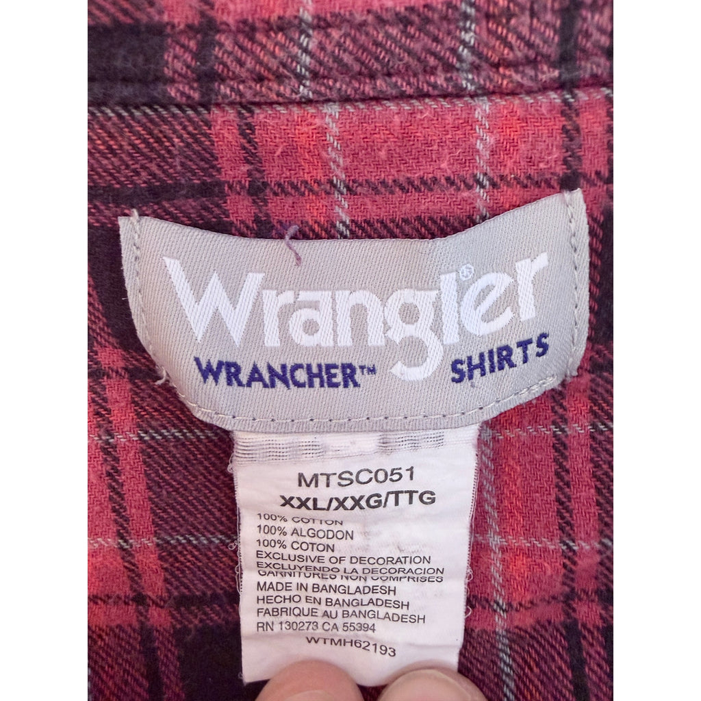 Wrangler Rancher Flannel Shirt Mens XXL Red Black Plaid Pearl Snap Western