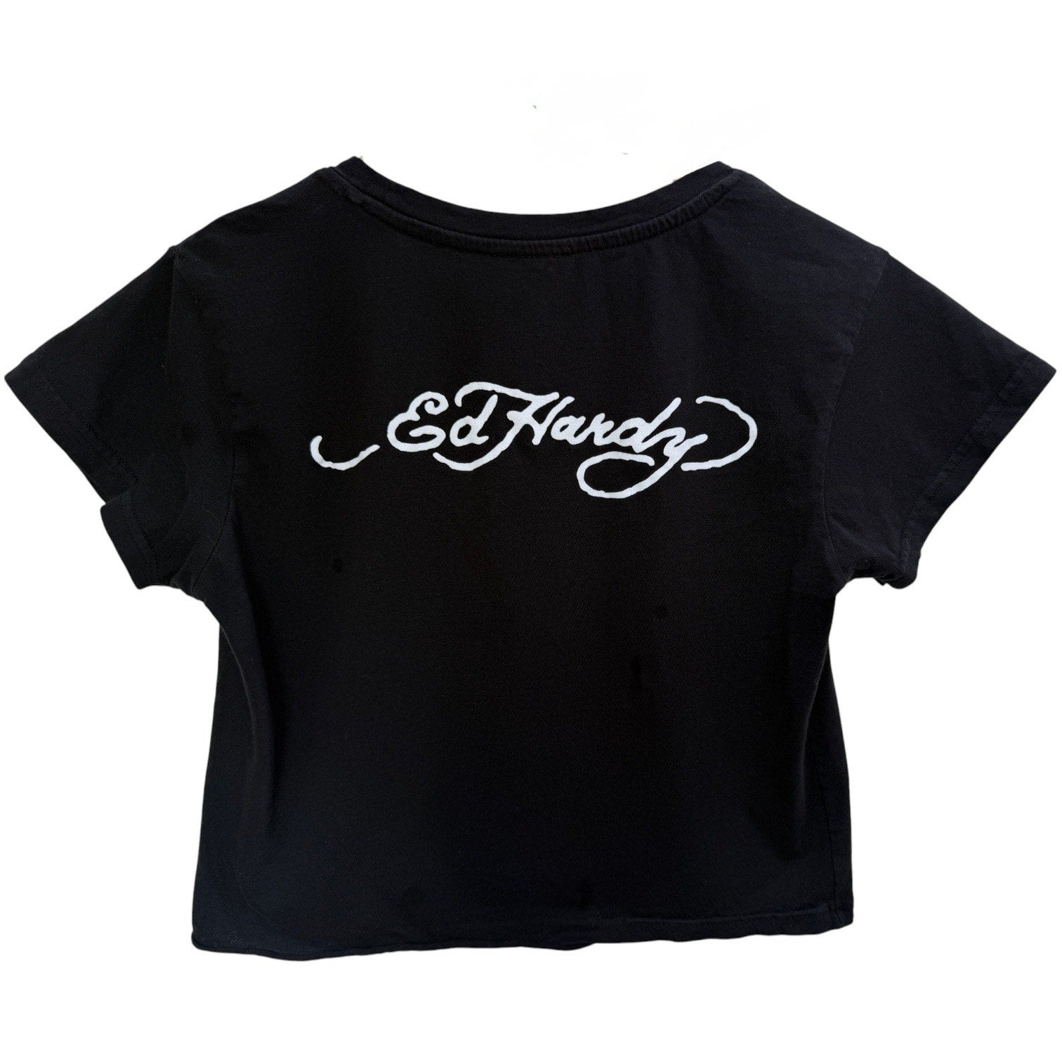 Ed Hardy New York Graphic Cropped T Shirt Womens Large Black Tattoo Style