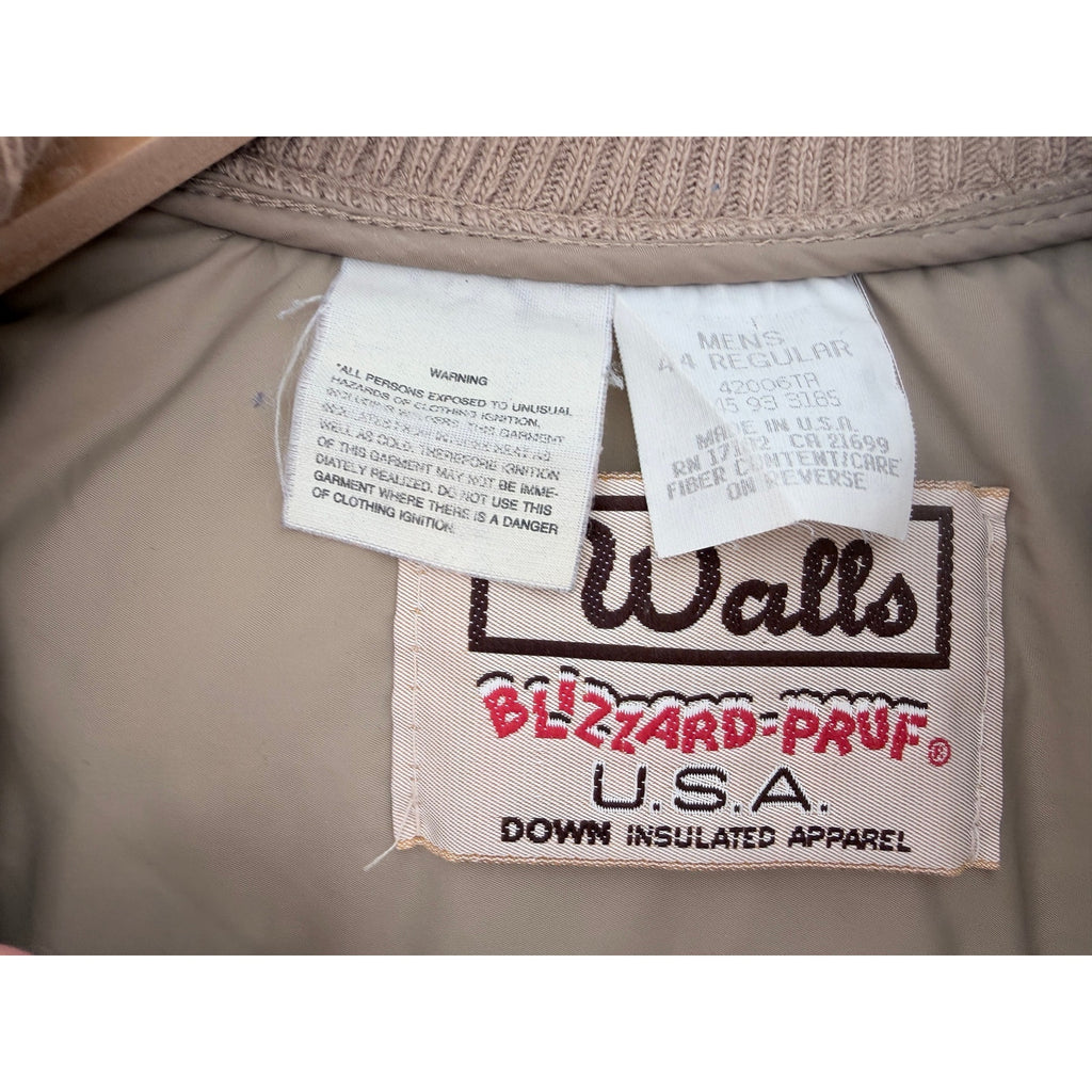 Walls Blizzard Pruf Down Puffer Vest Mens 44 Regular Beige USA Made Vintage
