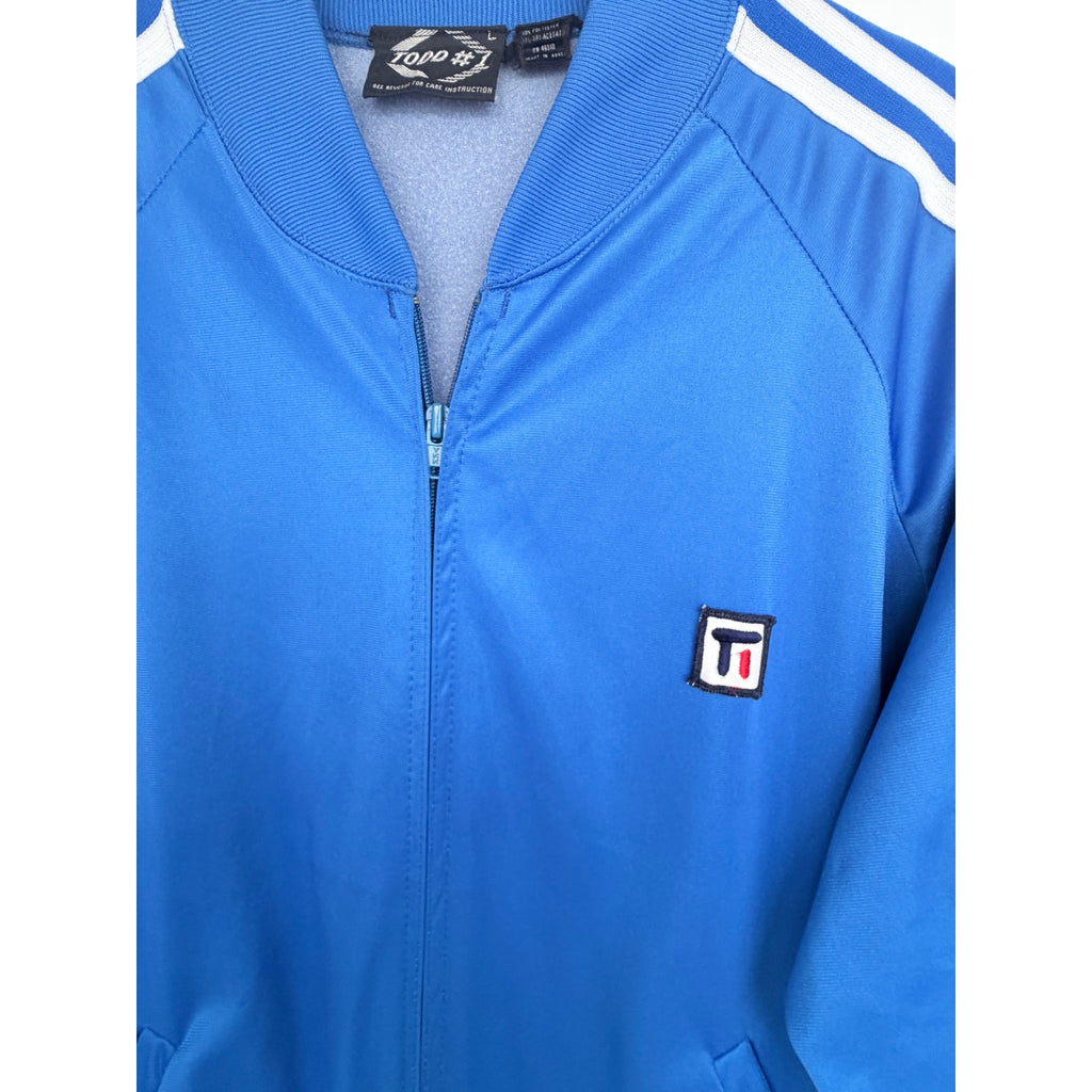 Vintage Todd #1 Blue Track Jacket Mens Large Y2K Korean Athletic Zip Up Striped