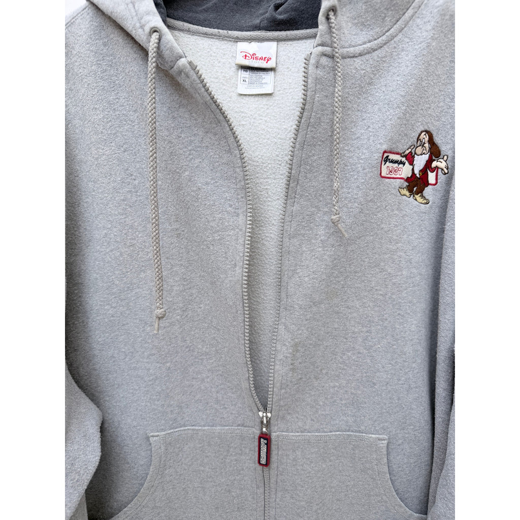 Disney Store Grumpy Zip Hoodie Mens XL Gray Snow White Full Zip Sweatshirt