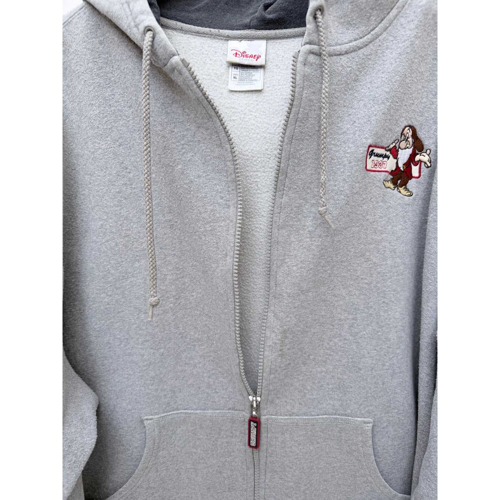 Disney Store Grumpy Zip Hoodie Mens XL Gray Snow White Full Zip Sweatshirt