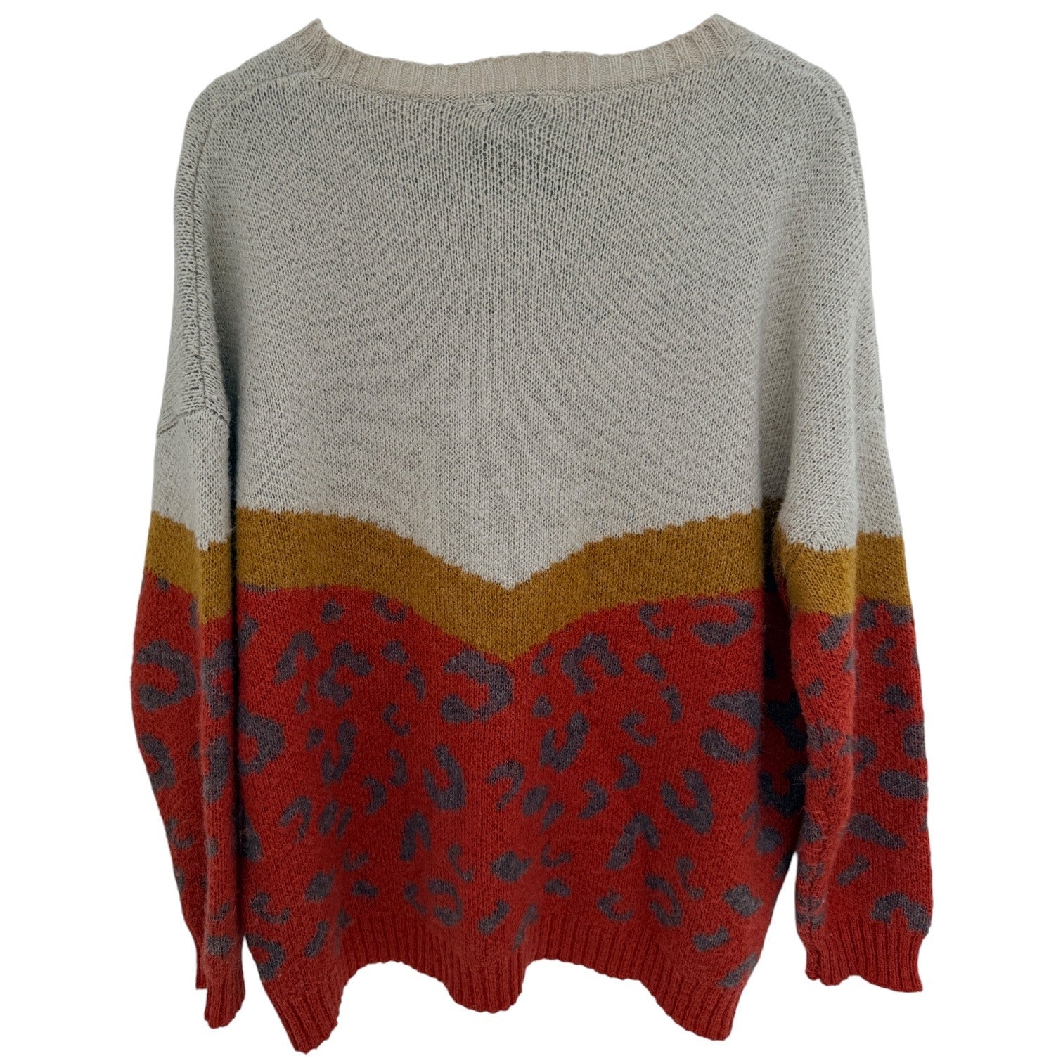 Easel Leopard Colorblock Sweater Womens Medium Red Cream Knit Pullover