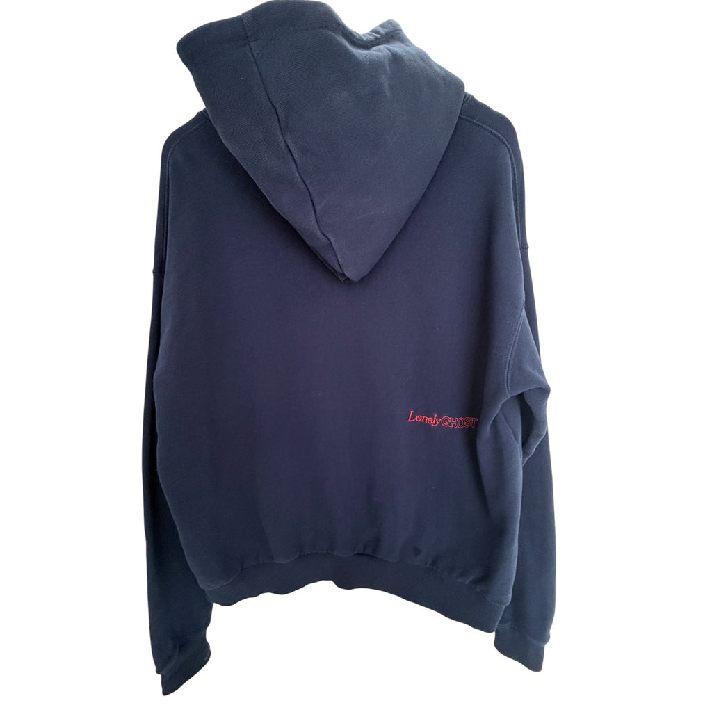 Lonely Ghost Ask Me Why I'm Lonely Hoodie Womens XL Navy Pullover Sweatshirt