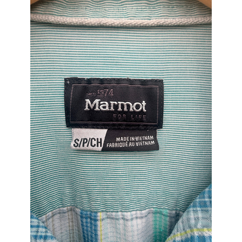 Marmot Plaid Long Sleeve Hiking Shirt Womens Small Blue Green