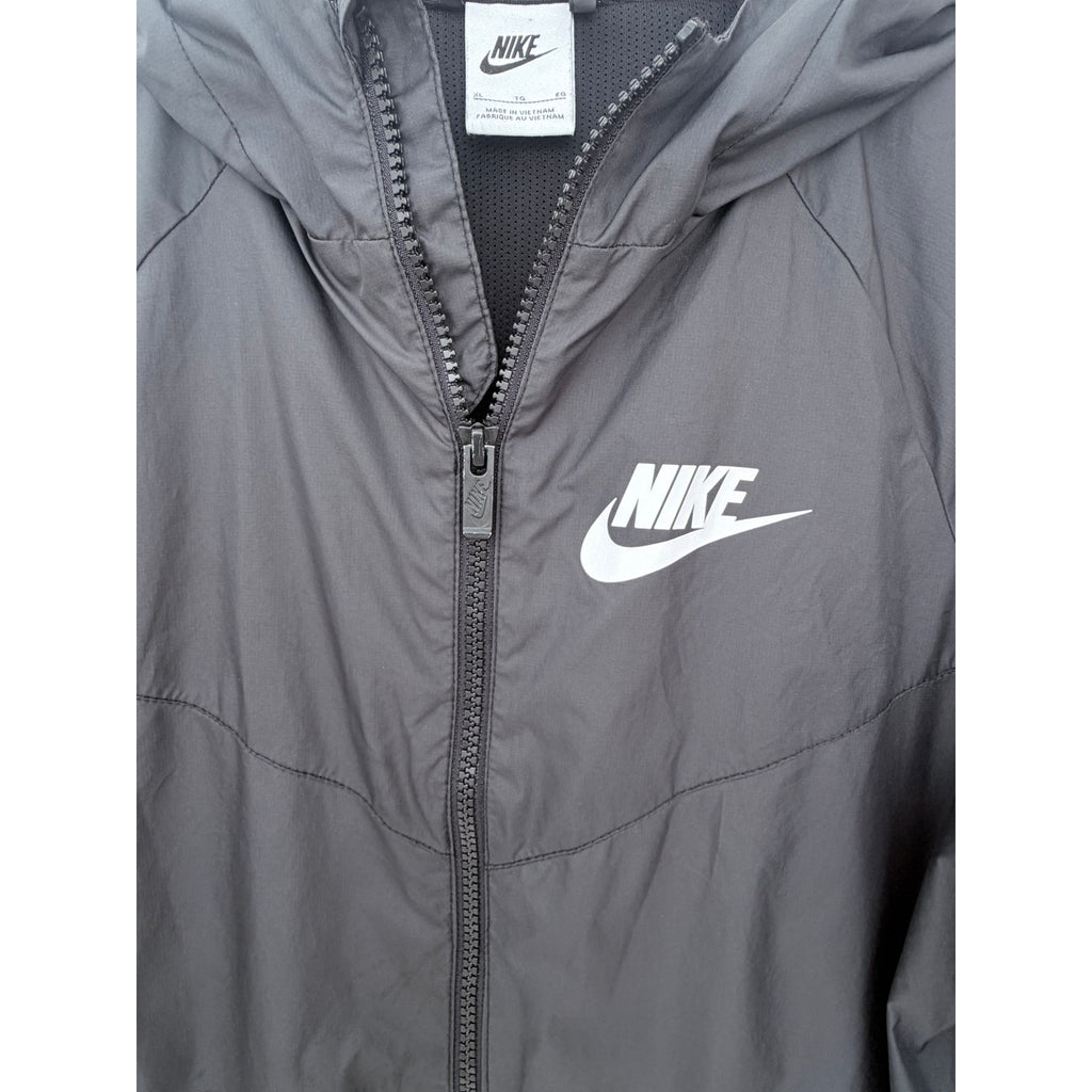 Nike Windbreaker Jacket Womens XL Black Full Zip Hooded Lightweight Jacket