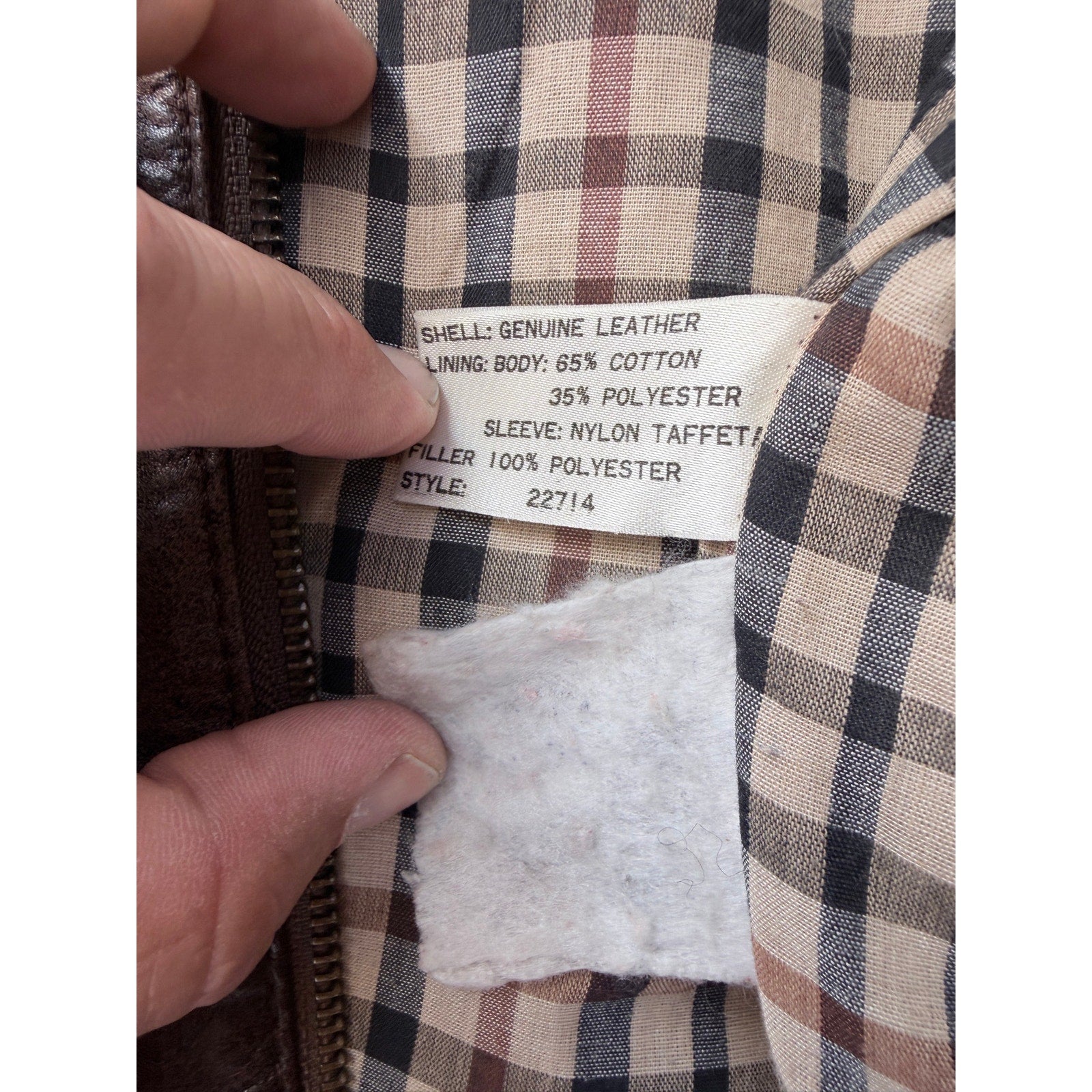 Vintage Leather Jacket Mens XL Brown Distressed Bomber Korea Made Plaid Lined additional view 6
