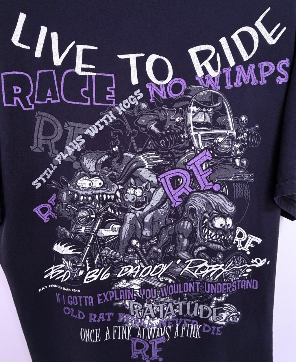 Rat Fink Men's Black Rat Fink Live to Ride Race No Wimps T-Shirt — view 5