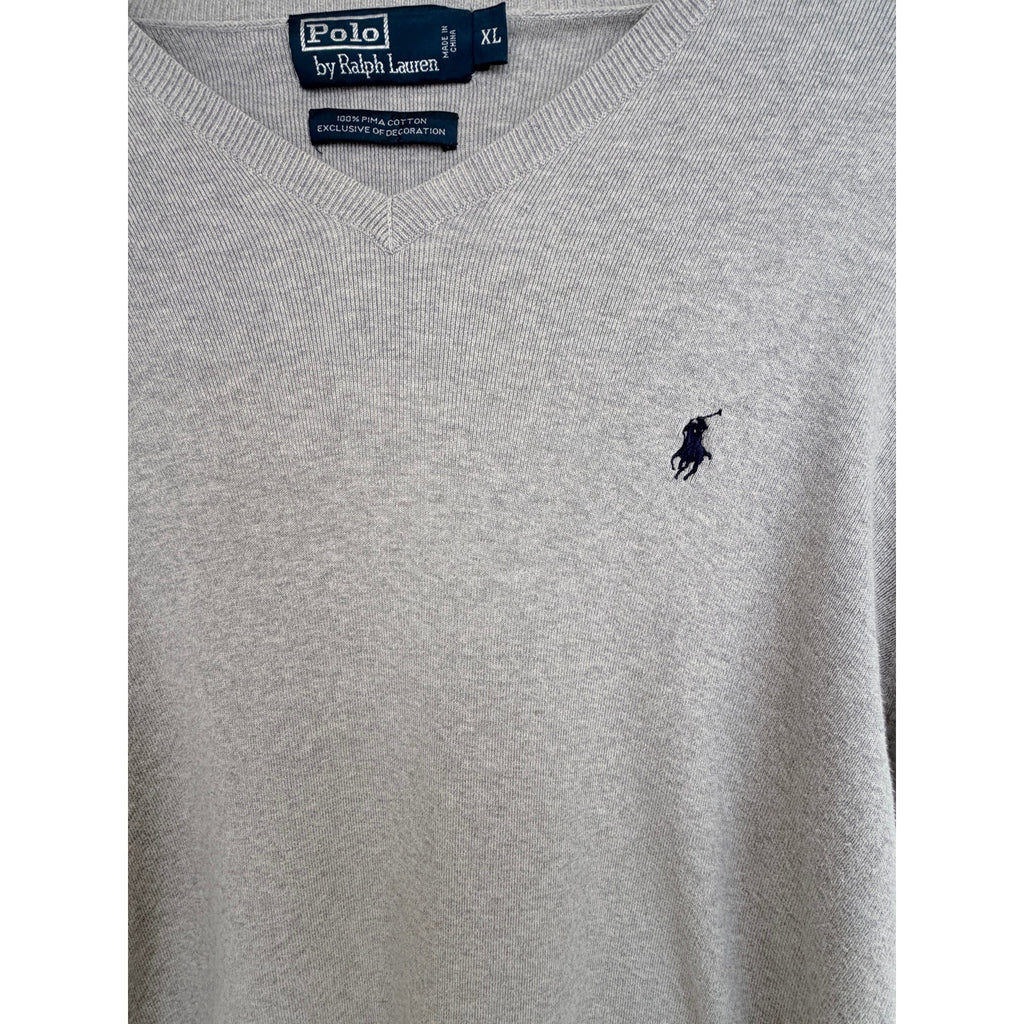 Polo Ralph Lauren Sweater Mens XL Beige V Neck Pima Cotton Pullover Classic Pony