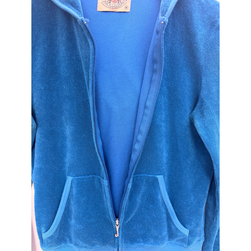 Juicy Couture Velour Zip Hoodie Womens Medium Blue Full Zip Y2K Style