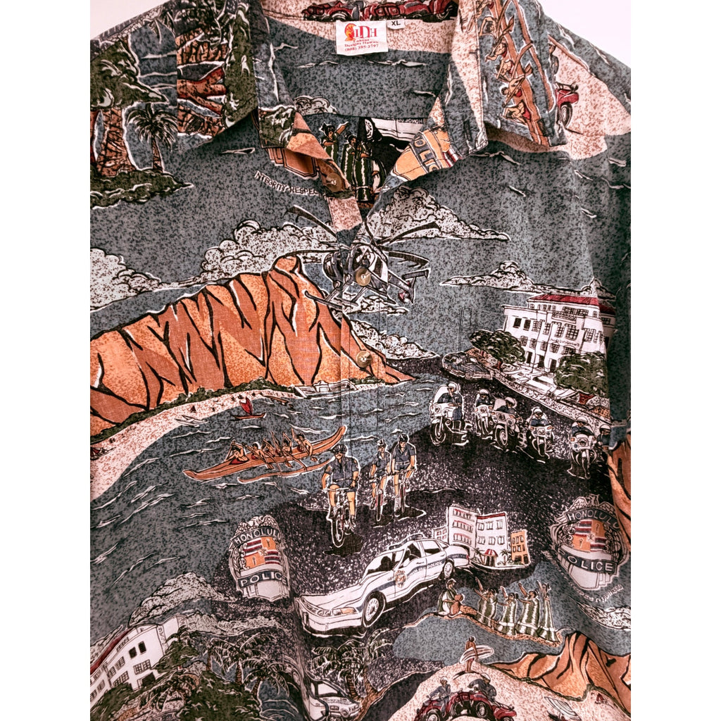 Vintage Lahens Hawaii Honolulu Police Hawaiian Aloha Shirt Mens XL