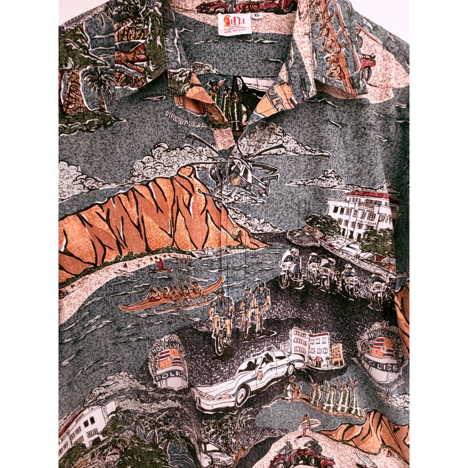 Vintage Lahens Hawaii Honolulu Police Hawaiian Aloha Shirt Mens XL