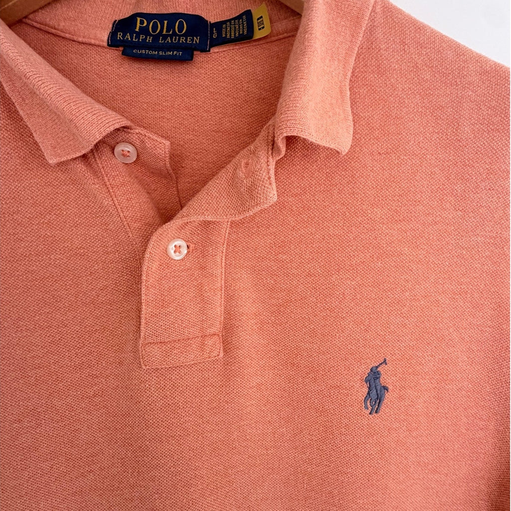Polo Ralph Lauren Custom Slim Fit Polo Shirt Mens Large Salmon Pink Pony Logo