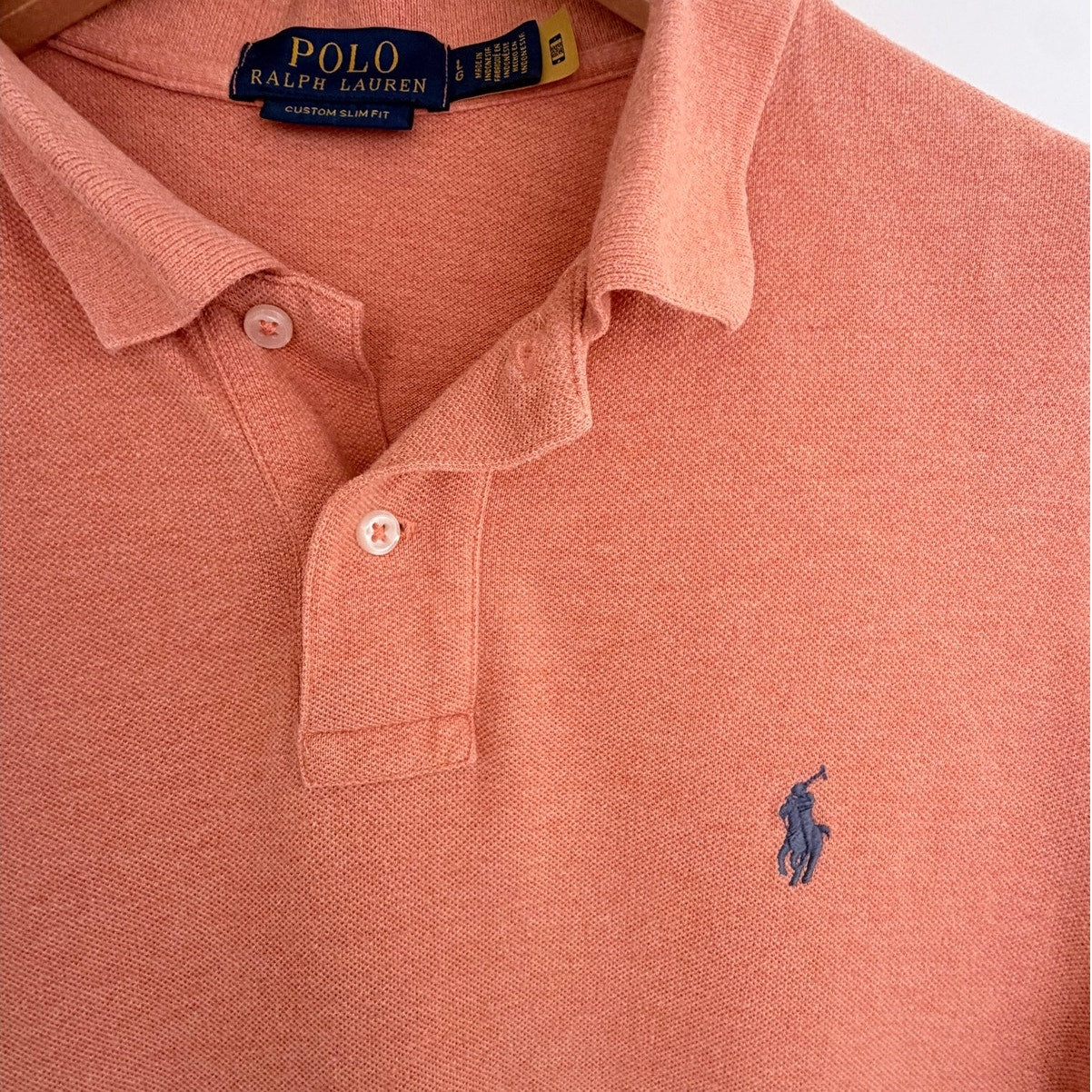 Polo Ralph Lauren Custom Slim Fit Polo Shirt Mens Large Salmon Pink Pony Logo