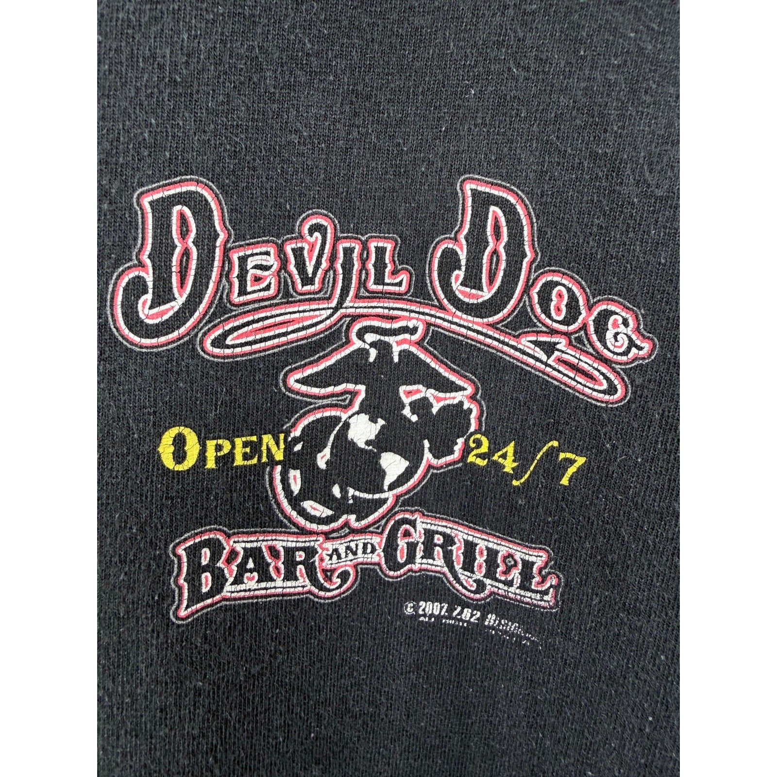 Devil Dog Bar And Grill Graphic T Shirt Mens Medium Black Military Biker Tee
