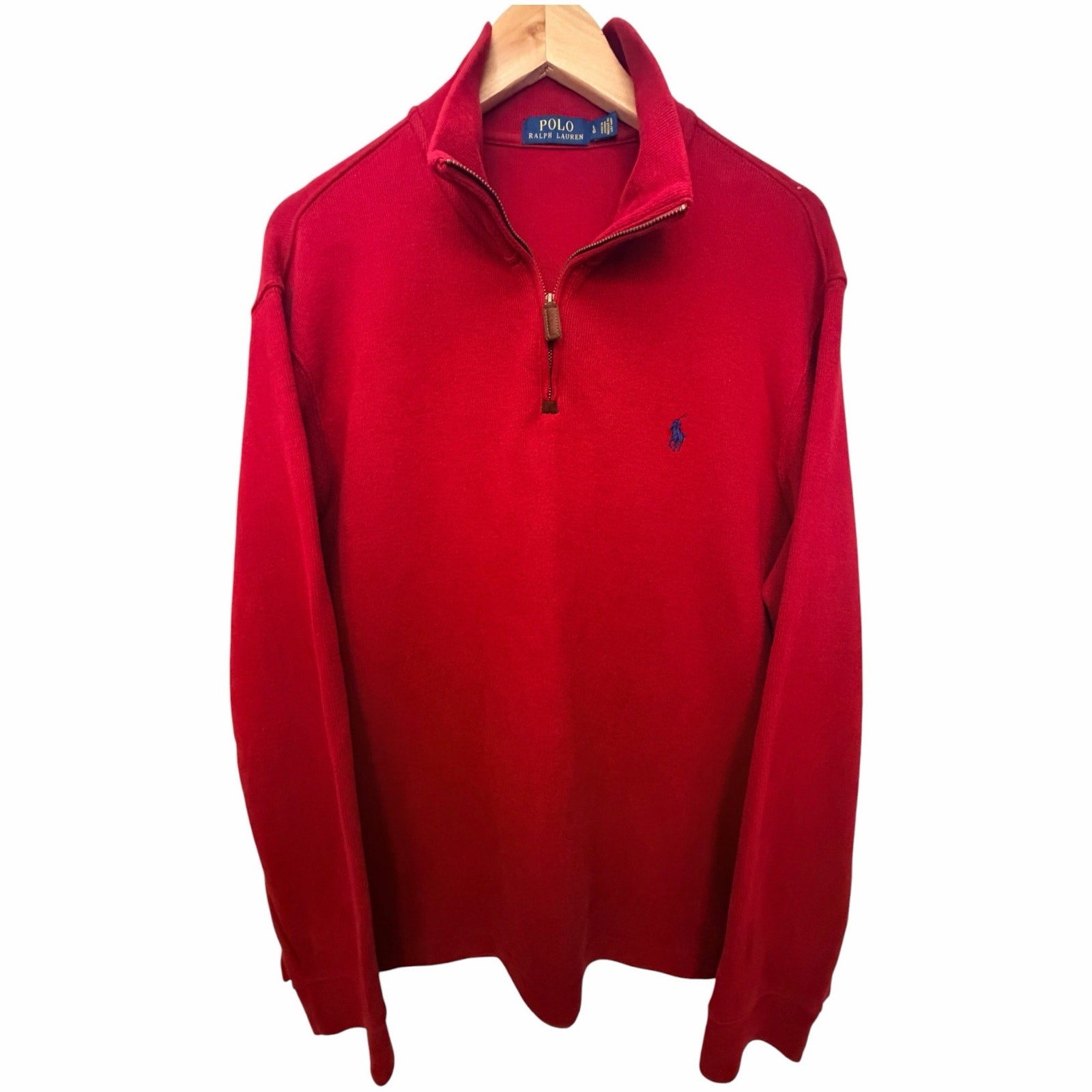 Polo Ralph Lauren Men's Red Quarter-Zip Sweater Large