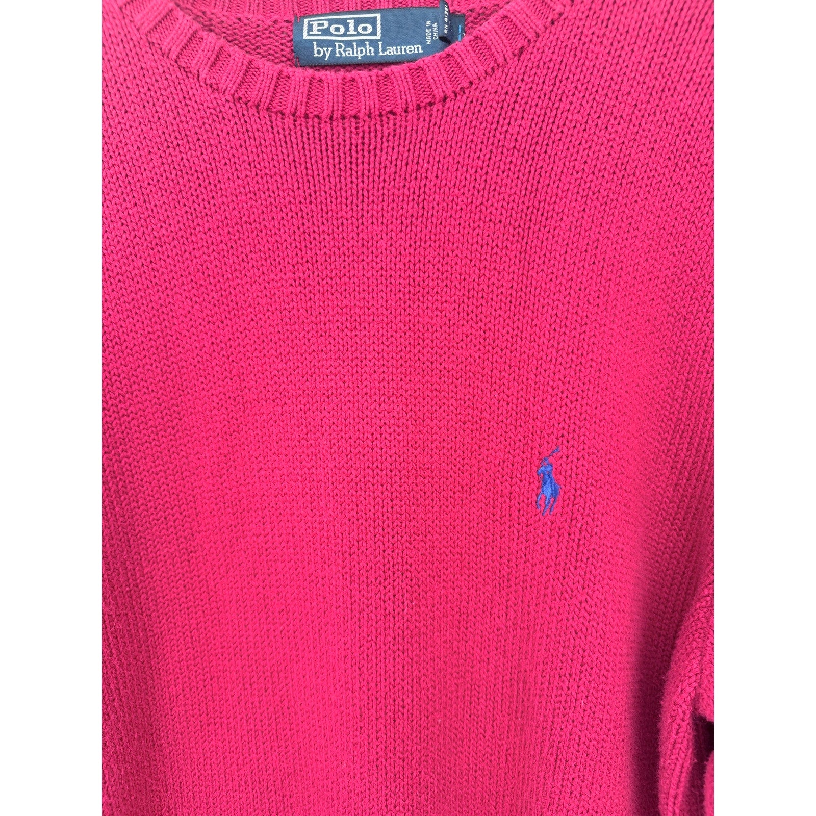 Polo Ralph Lauren Knit Sweater Mens Medium Red Cotton Crewneck Pullover