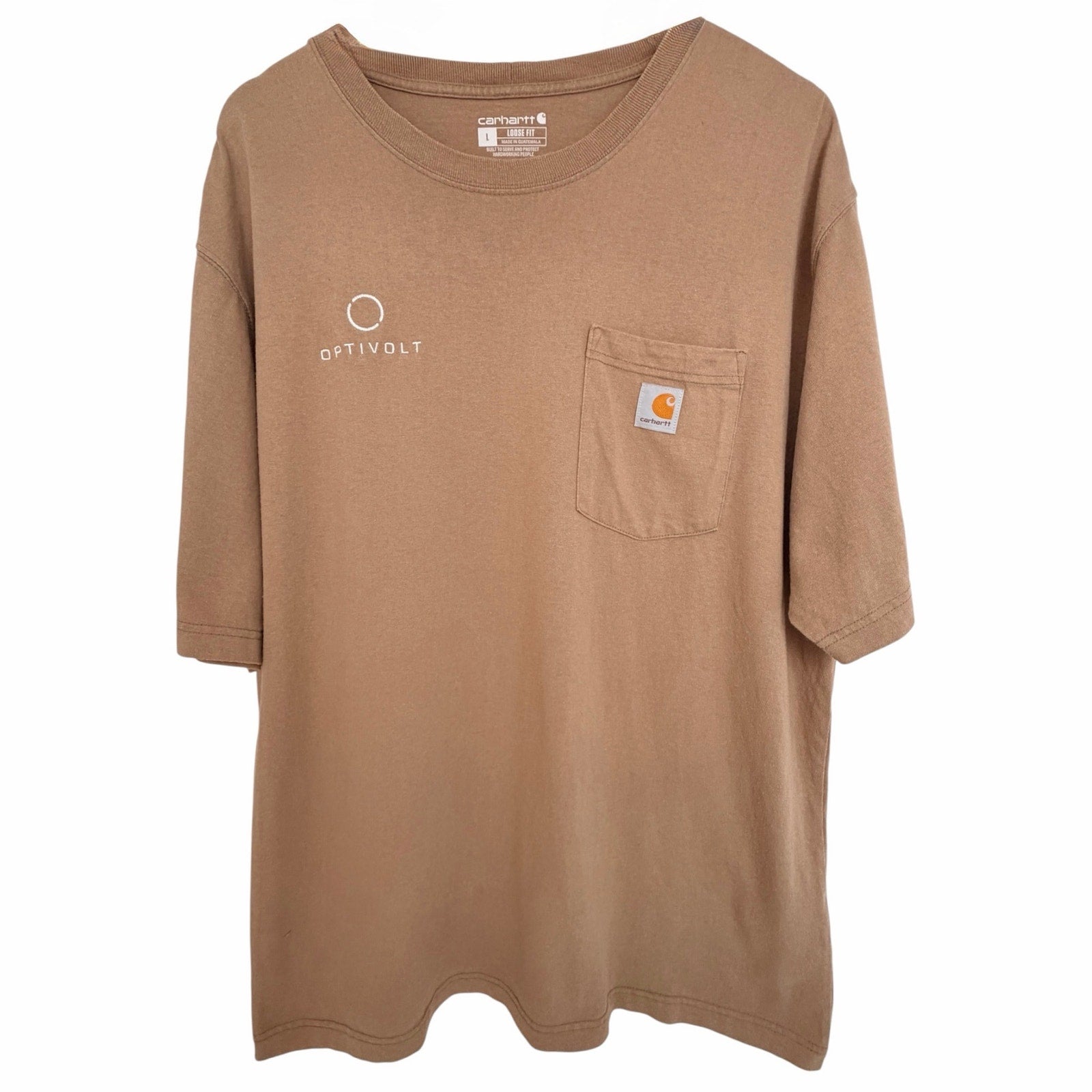 Carhartt K87 Pocket T Shirt Mens L Brown Optivolt Logo