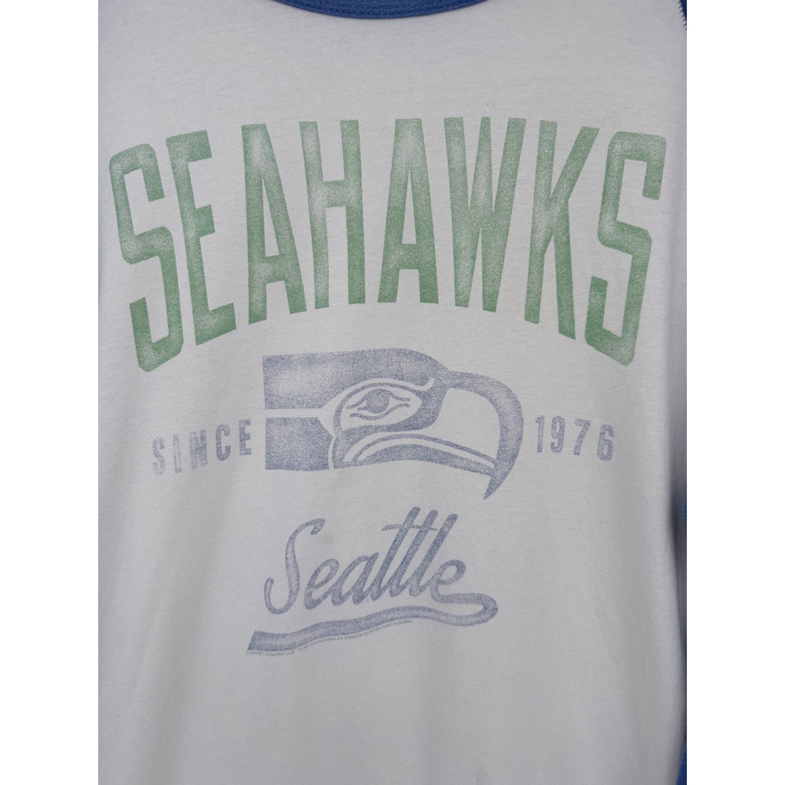 Seattle Seahawks Raglan Shirt Womens Large Blue White NFL Football Tee