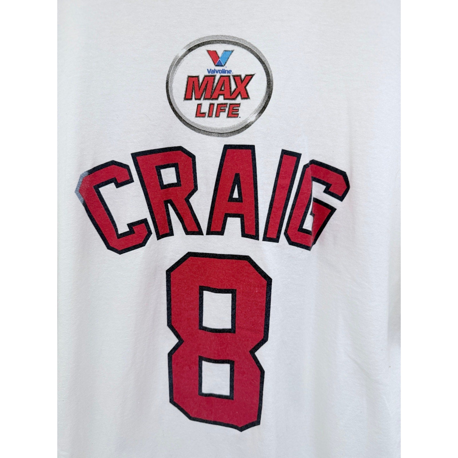 Memphis Craig 8 Graphic T Shirt Mens XL White Baseball Valvoline Max Life Tee