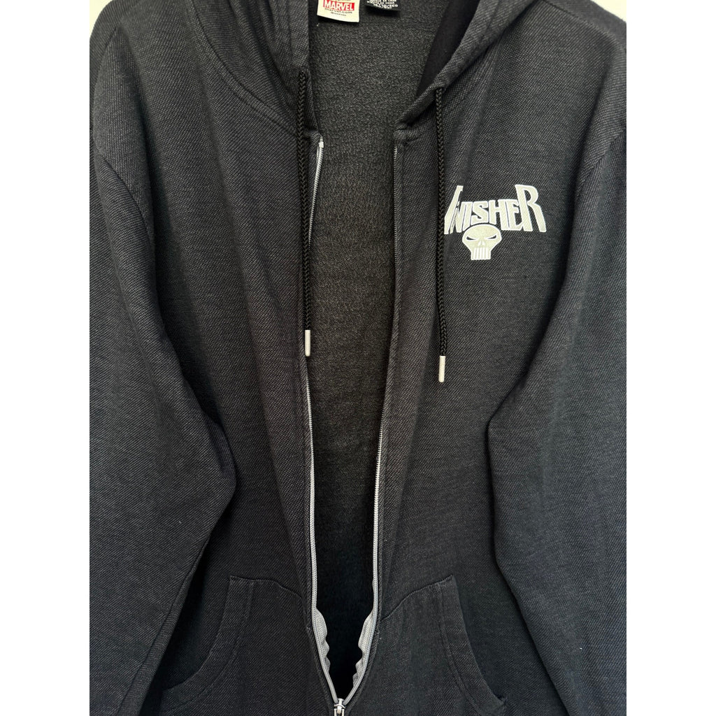 Marvel Punisher Hoodie Mens Large Black Camo Skull Graphic Zip Up Streetwear