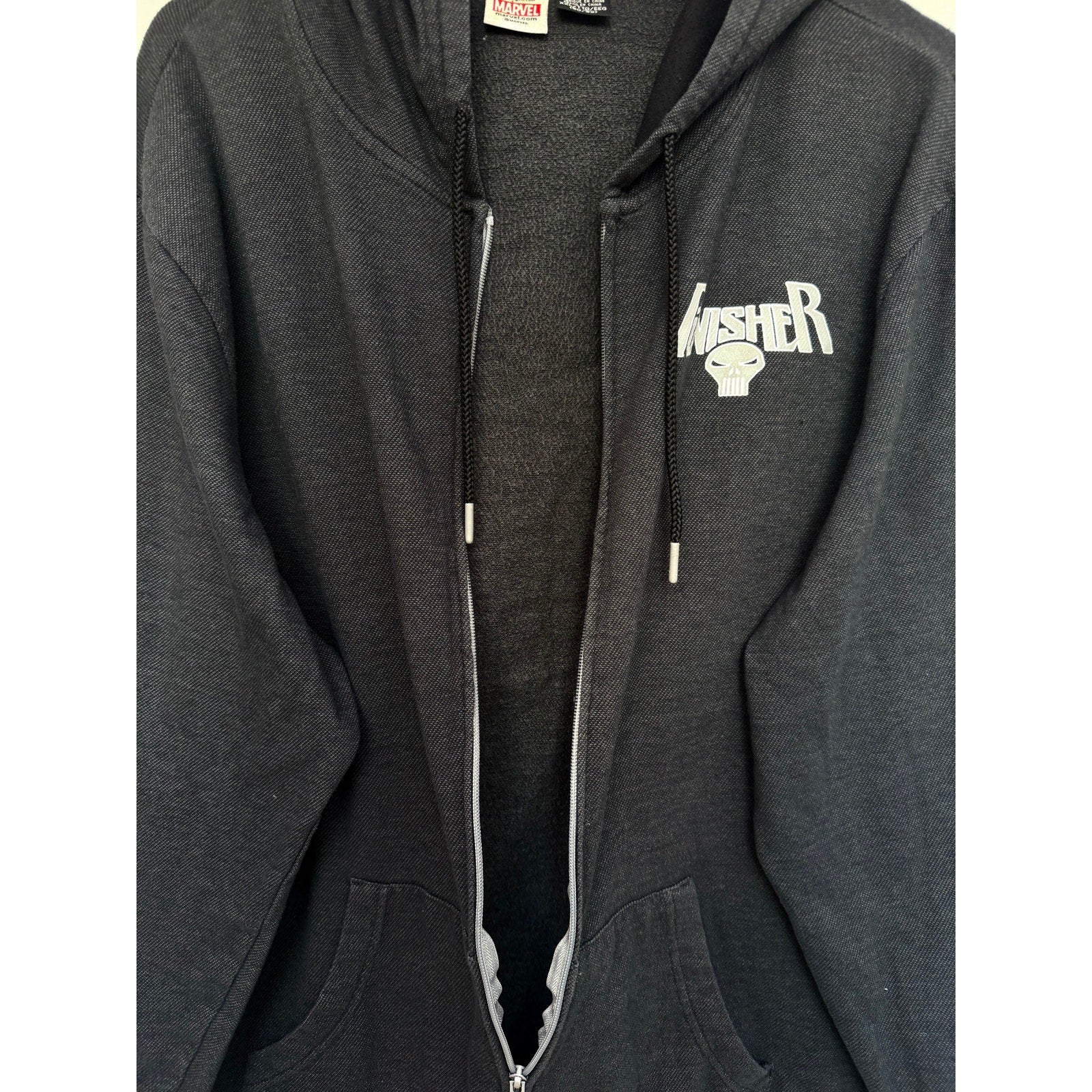 Marvel Punisher Hoodie Mens Large Black Camo Skull Graphic Zip Up Streetwear