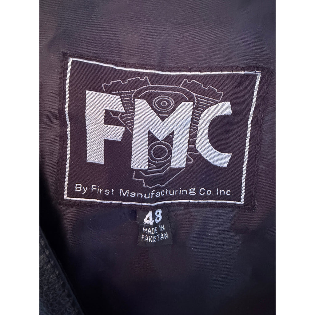 FMC Leather Vest Mens 48 Black Motorcycle Biker Snap Front Vintage