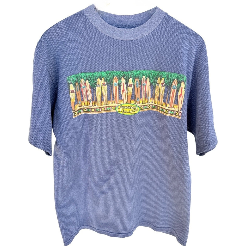 Hawaiian Island Surfboard Graphic T Shirt Mens Large Blue Vintage Style Tee