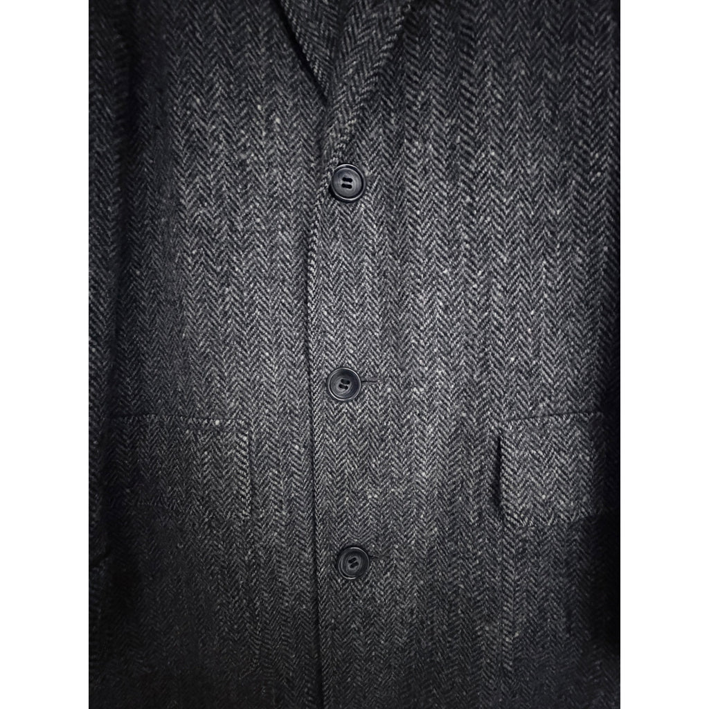 Harris Tweed Gray Herringbone Wool Overcoat